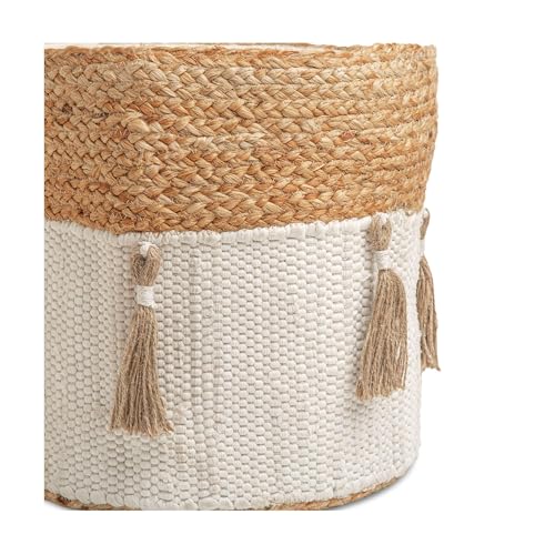 Crane Baby Fabric Round Nursery Storage Basket, Cotton & Jute , 13" x 12" - size: 13 x 12 Inches, style: Jute