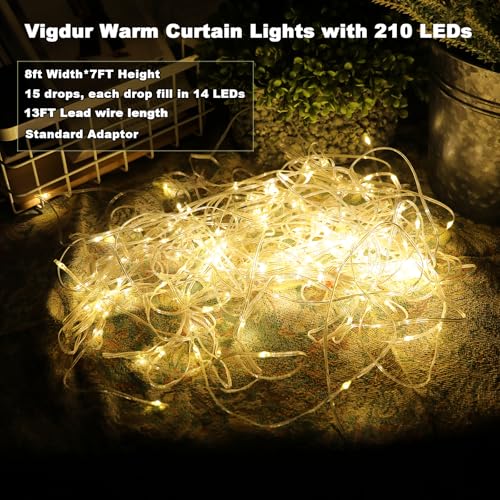 Vigdur Led Curtain String Lights, 8FT 210 Warm LEDs Christmas Fairy Lights - color: 1 Pack