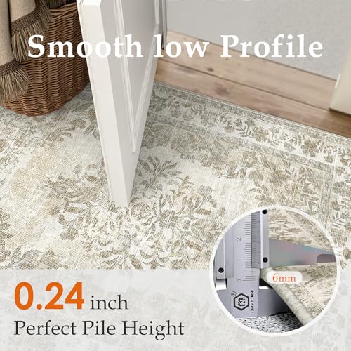 PureCozy 6x9 Washable Area Rug Living Room Cream Beige Vintage Large Carpet - color: Vintage Beige/Cream, size: 6' x 9' (Rectangular)