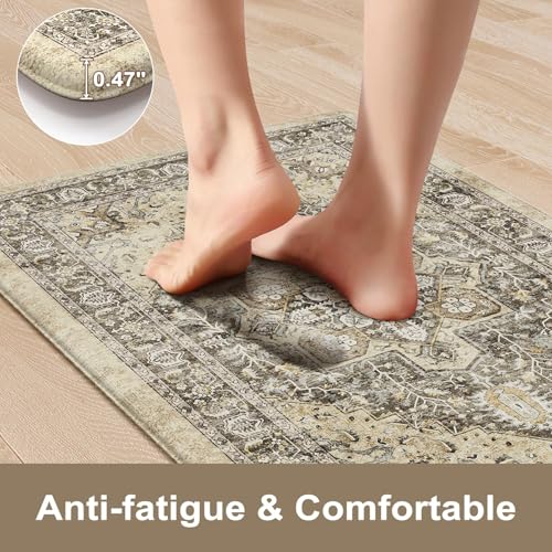 KIMODE Anti Fatigue Kitchen Mat, Boho Distressed Kitchen Rugs Sets of 2 - color: Boho Brown/Multi, size: 47"L x 17.3"W x 0.47"Th + 29"L x 17.3"W x 0.47"Th
