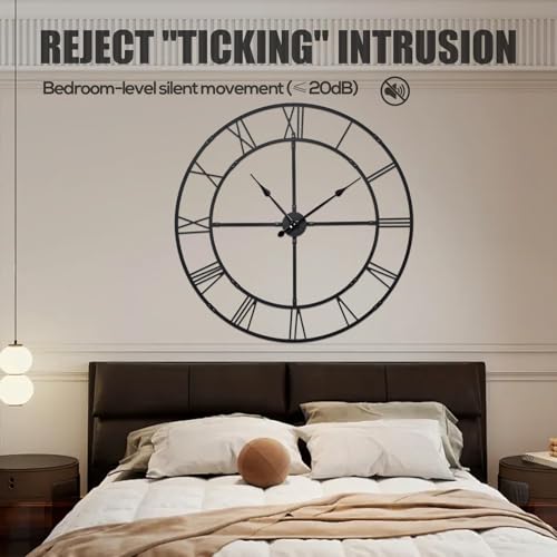 40 Inch Large Silent Wall Clock, Easy Assembly Roman Numeral Black - color: Black Metal Wall Clock, size: 40inch