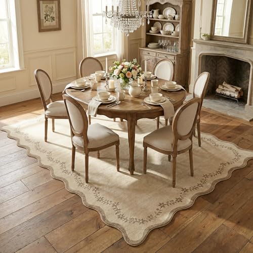 GarveeHome 4x6 Scalloped Washable Area Rug Jute Nursery Kids Bedroom Rug - color: Jute, size: 4' x 6' (Rectangular)