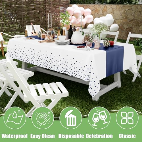 Smiry Disposable Rectangle Plastic 54 x 108 Inch Table Cloth 3 Pack - color: White and Navy