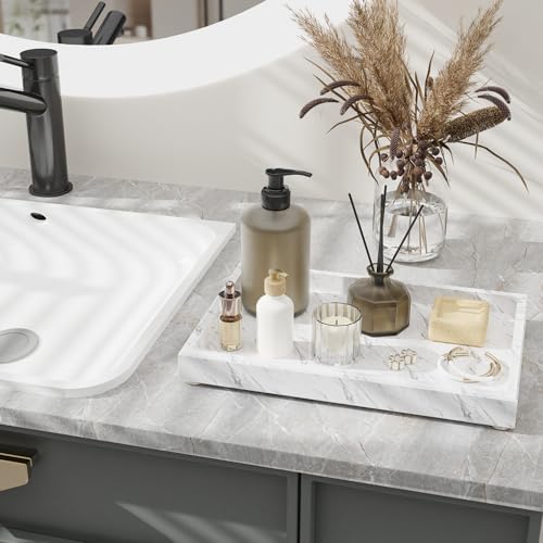 Decorative Marble Tray for Counter, 11.8x7.9x1.2 in, Carrara White - color: Carrara White