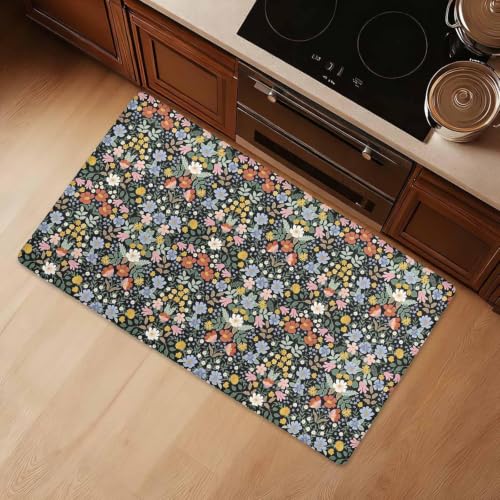 Kitchen Floor Mat 36x20in Waterproof Anti-Fatigue Kitchen Mats - color: Black Flower Clusters