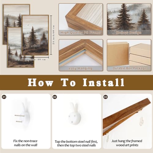 Large Foggy Pine Tree Mountain Framed Canvas Wall Art Set-16"x24"x3 - color: Foggy Landscape Wall Art, size: 16"Lx24"W