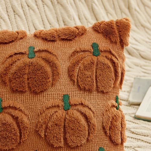 MIULEE Fall Pumpkin Pillow Covers Fall Decor Dark Rust Green Stem 18x18 - color: Dark Rust Green Stem, size: 18" x 18" (Pack of 2)