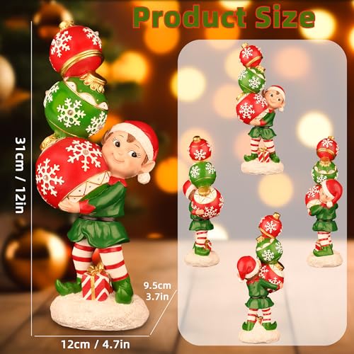 YUETJIN 12" Christmas Elf Figurine with Color-Changing Stacked Ornaments