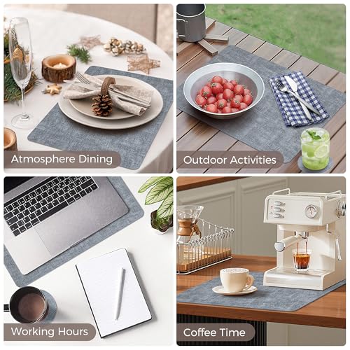 NCUE Vinyl Placemats Set of 4, 17"x12" Wipeable Place Mats with Coasters - color: Light Blue, size: Set of 4
