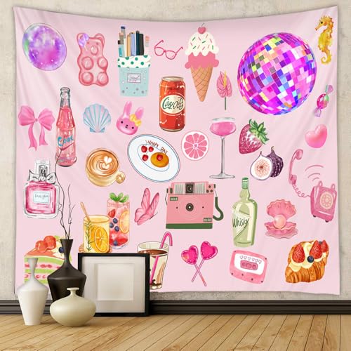 Jhdstore Pink Coquette Tapestry Wall Hanging Aesthetic Cute Y2K Tapestry for Bedroom Decor Elegant Vintage Girls Room Decor Wall Art Posters for Bedroom Living Room Dorm Decor 60” x 80” - color: Aesthetic Pink, size: 80"L x 60"W