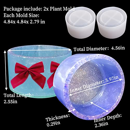 2PCS Large Concrete Plant Mold, 3.93" Internal Diameter Planter Silicone Mould, Cylinder Resin Mold for DIY Crafts Succulent Flower Pots Jewelry Trinkets Candle Holder Organizer - color: 2x Cylinder Pot-A
