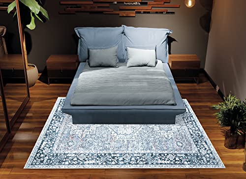 Bloom Rugs Caria Washable Non-Slip 4x6 Rug - Navy Blue Traditional Area Rug for Living Room, Bedroom, Dining Room, and Kitchen - Exact Size: 4' x 6' - color: Navy Blue, size: 4' x 6' (Rectangular)