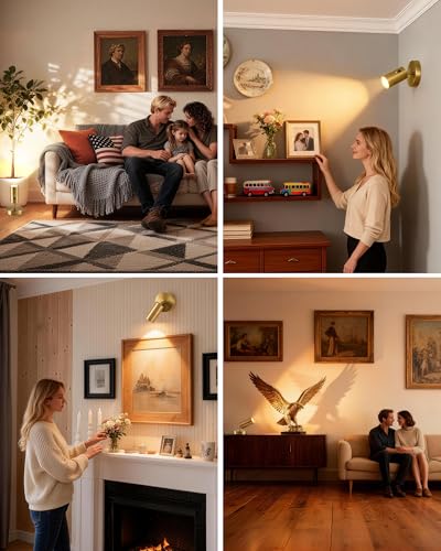 2 Pack Gold Wireless Led Spotlights Indoor with Remote, 8000mAh Cordless Battery Operated Plant Uplights, Rechargeable Small Battery Powered UpLighting for Wall Floor Picture Art Accent Tree