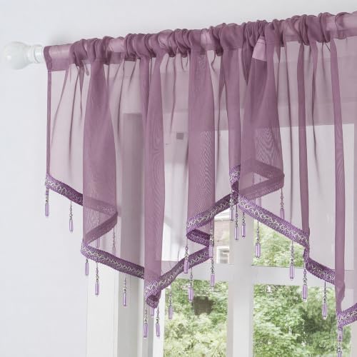 Molaxhome Swag Curtain Scalloped Curtain Valance Drape Sheer Lace Panel 1pc - color: Modena