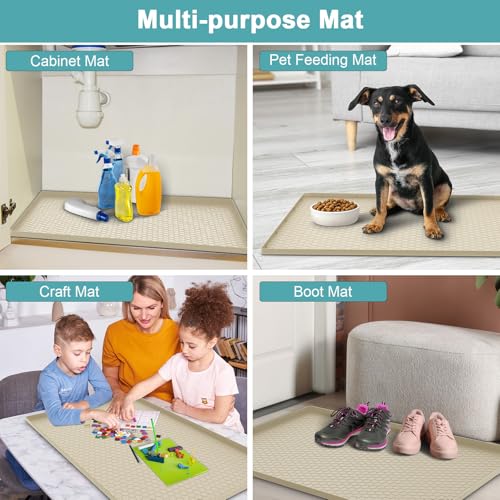 Under Kitchen Sink Mats and Protectors, Waterproof, 34" x 22", Beige - color: Beige, size: 34" x 22"