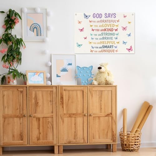 God Says Inspirational Poster Linen Canvas Banner Kids Playroom Nursery - color: Be Kind Butterfly