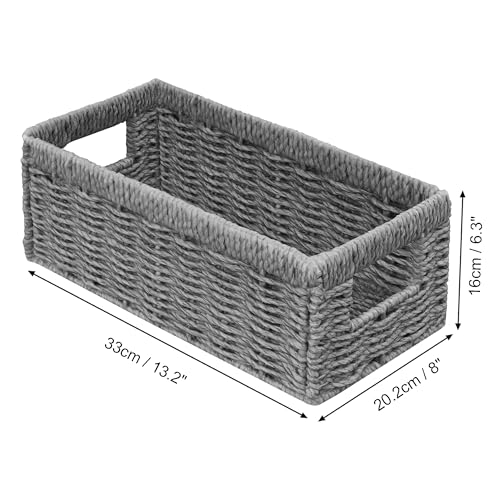 Vagusicc Wicker Storage Basket, Set of 2 Hand Woven Wicker Baskets for Organizing with Handles, Decorative Small Storage Bins for Countertop Toilet Paper Basket for Toilet Tank Top Shelves, Grey - color: Grey, size: Medium