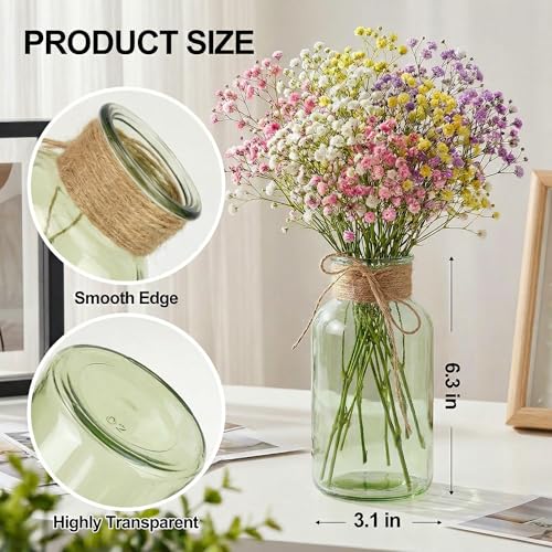 Mason Jars for Centerpiece Glass Flower Bud Vase Green Vases, 6 Pc - color: Green