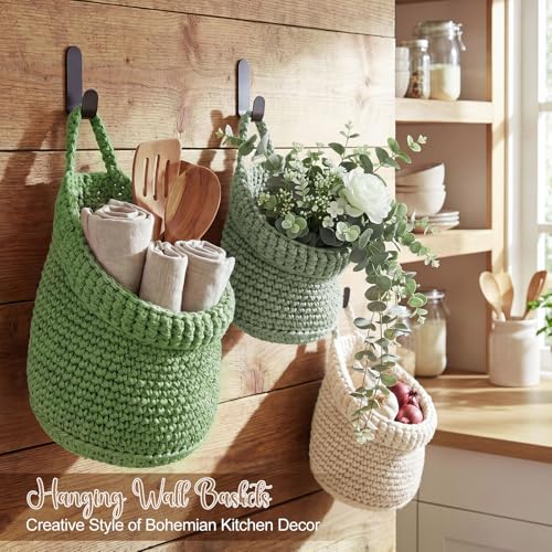 Honeydak 3 Hanging Baskets, Sage Green Mix, Wide Bucket Basket - color: Sage Green Mix, style: Wide Bucket Basket