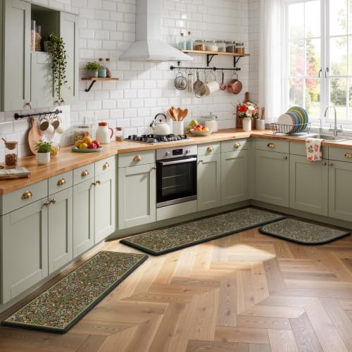 Collive Kitchen Rugs Sets of 3 Half Roung Sink Rug Cushioned Anti Fatigue - color: Olive Green, size: 17.3"x29.5"+17.3"x47"+17.3"x59"(Half-Moon)