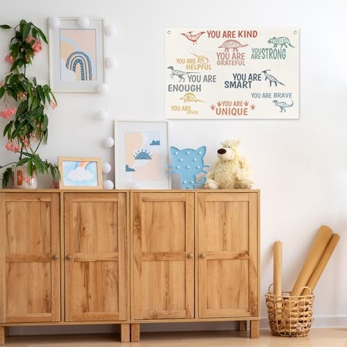 Dinosaur Motivational Poster Linen Canvas Banner Kids Room Decor Playroom - color: Be Kind Dinosaurs