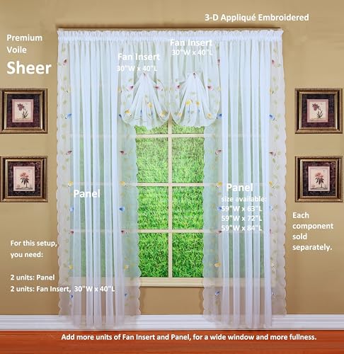 Today's Curtain,Vineyard 3-D Appliqué,Panel 63", White, 59" W x 63" L - color: White, size: 59"W x 63"L (Pack of 1)