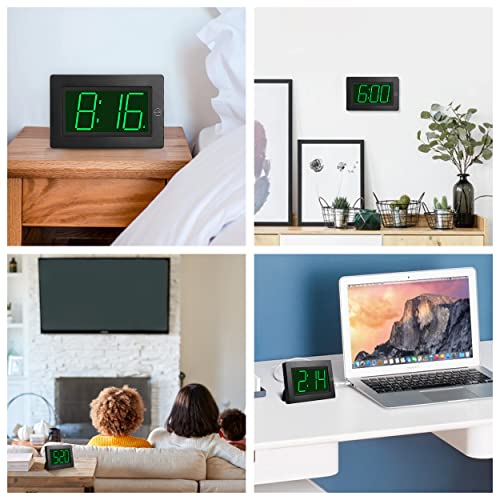 Alarm Clock,3" LED,3-level Brightness,Battery Operated,Wall-mount/Table-top - color: Black Case-green Led Digit