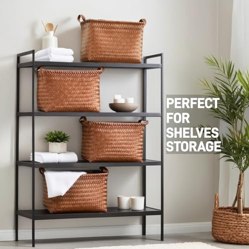 GIB Wicker Woven Storage Baskets for Organizing Blankets Laundry Shelves - color: Brown, size: Medium