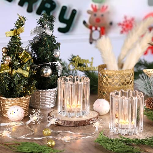 Glass Clear Votive Candle Holder, Ribbed Votive Candle Holders Set of 6 - color: Clear