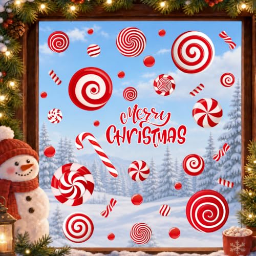 9 Sheets Christmas Window Clings Decor, Candy Cane Christmas Decorations - color: Christmas Candy