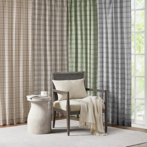 Madison Park Plaid Window Curtain, 1 Panel, 50x84 Green, Top Tab - color: Faux Leather Tab Top, Green, size: 50"W x 84"L (Pack of 1)