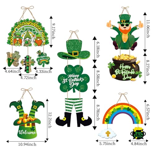 St-Patricks Day Decorations Front-Door Hanger-Decor - 5pcs Green Saint St. Patrick'S Shamrock Hat Party Paper Signs Banner, Irish Home Birthday Anniversary Wall Hanging Garland Lasting Surprise - color: St. Patrick's Day Door Hanger-5pcs