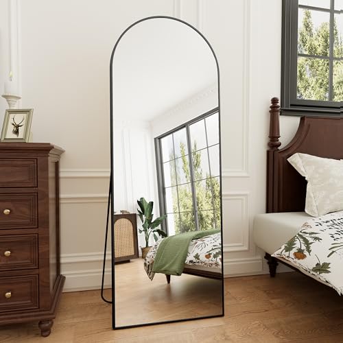 Rowjut 64"x21"Floor Mirror Arched Full Length Mirros, Mirror Floor Length Standing Hanging or Leaning & Large Full Body & Wall Mirror for Bedroom, Living Room, Aluminum Frame, Black - color: Black, size: 64"L x 21"W