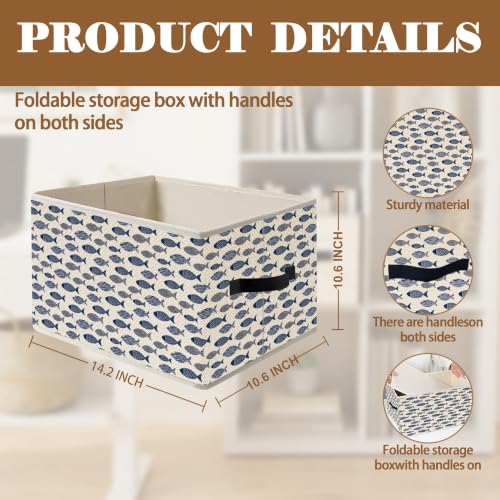 Navy Blue Coastal Beach Fish Storage Basket Organizer - color: Fish