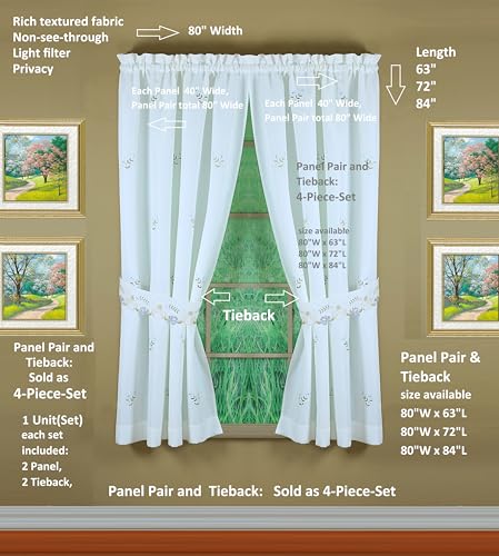 Today's Curtain Verona Reverse Embroidery Panel Pair and Tiebacks, 63", White/Blue, 80" W X 63" L - color: White/Blue, size: 80"W x 63"L (Pack of 1)