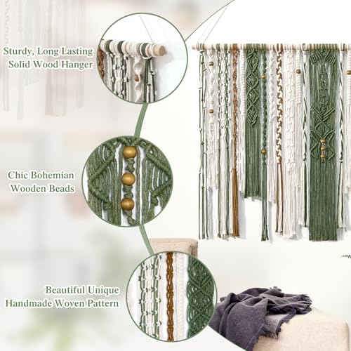 MEIVINES Macrame Wall Hanging Large Boho Tapestry Macrame Wall Art Decor - color: Dark Green