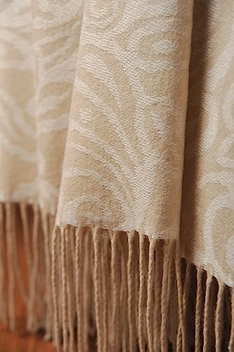 CUDDLE DREAMS Premium Cashmere Throw Blanket with Fringe (Paisley Beige) - color: Paisley Beige