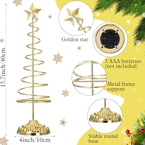 Set of 2 Lighted Christmas Tree Table Decoration with Golden Star Battery Operated Tabletop Prelit Mini Xmas Tree with LED Light up Desk Ornament for Home Mantel (Spiral,Antique Bronze) - color: Antique Bronze, style: Spiral