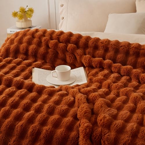 COOVA Soft Bubble Faux Fur Throw Blanket, 50"x60", Brown - color: Brown, size: 50“x60”