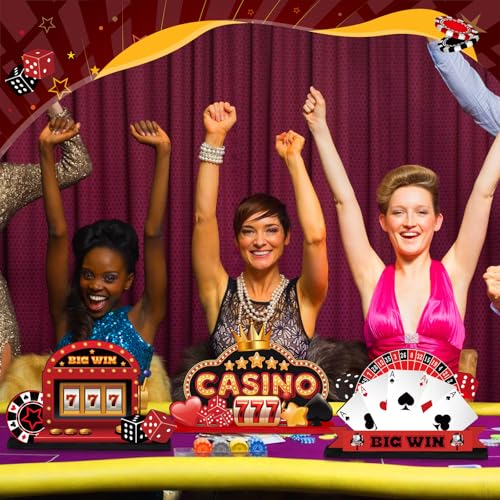 CroBlissful 6 Pcs Casino Theme Party Decorations, Casino Wooden Table Decor - style: Casino