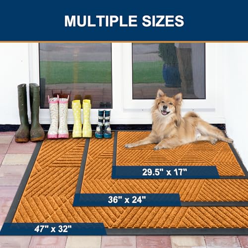 Smiry Front Door Mat Outside Entrance, Low Profile Rubber Doormat, 29.5x17 - color: Amber, size: 29.5" X 17"