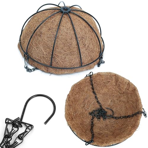 EIMQUVW Metal Hanging Planters Basket Set of 4 Hanging Flower Pots 10 Inch Chain Round Wire Plant Holder with Coco Coir Liner Garden Watering Hanging Baskets for Patio Garden Outdoor1