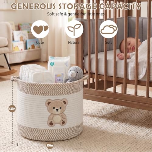 Baby Laundry Basket for Nursery, Large 15”x12”Tedy Bear Storage Baskets - color: Bear