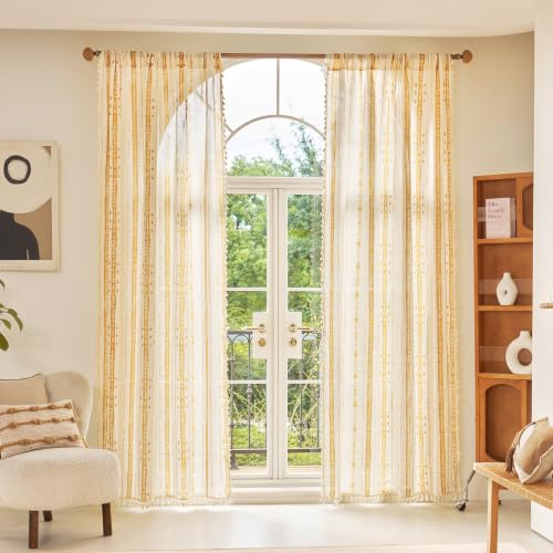 Yellow Boho Curtains for Living Room with Tassel 63 Inch 2 Panels - color: T-yellow, size: 52"W x 63"L (Pack of 2)
