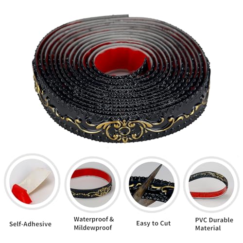 Flexible Molding Trim Wall Trim, 16.4 Feet Self Adhesive Peel and Stick Molding Ceiling Molding, Cabinet Border, Mirror Frame Trim Wall Trim for Home Decor Wall Molding & Trim (Black and Gold) - color: Black and Gold