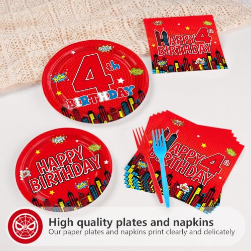 Grencian 96 Pcs Spider 4th Birthday Party Decorations, Serves 24 - style: Spider 4th Birthday Kit