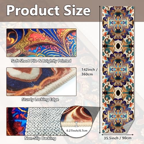 Washable Corridor Runner Rug, Non-Slip Vintage Hallway Rug Runner with Upgrade Rubber Backing, Stain Resistant Faux Wool Distressed Carpet for Bedroom Kitchen Laundry Corridor Balcony (142" x 35.5") - size: 2'11" x 11'10" (Runner)