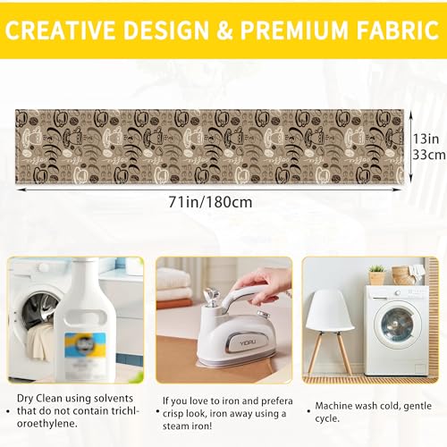 Retro Coffee Cup Table Runner Linen Long Farmhouse Rustic TableRunner for Party Holiday Dining Room /Kitchen,13 x 70 Inches - color: Retro Coffee Cup