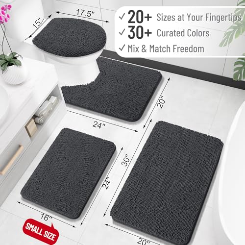 OLANLY Toilet Rugs U-Shaped 20x20, Soft Absorbent Chenille Contour Rugs - color: Dark Grey, size: 20" X 20" Contour Rug
