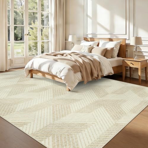 MXSANYOO Area Rugs 9x12 for Living Room, Washable Geometric Beige Carpet - color: Beige, size: 9' x 12' (Rectangular)